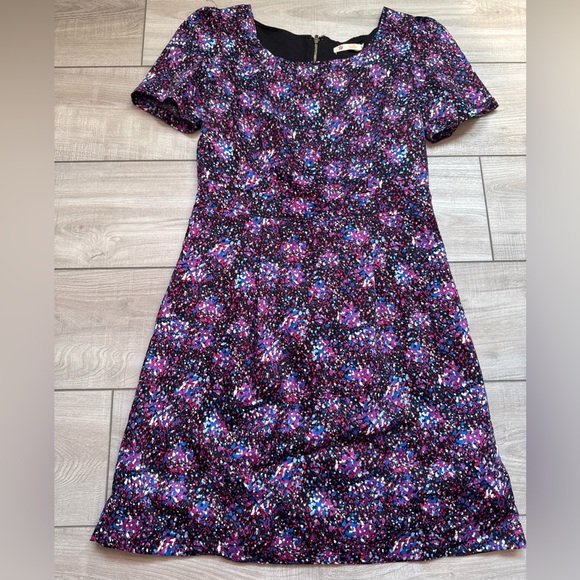 Tulle Abstract Floral‎ Dress Teens M Mini Purple Pink Black Puff Sleeve classic - Picture 1 of 16